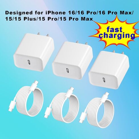 USB C Charger Block，Fast Charging Wall Charger USB C Power Adapter，Type C Brick Cube with Cable for Phone16/16 Plus/16 Pro/16 Pro Max/15/15 Pro Max【2 Pack】 in Saudi Arabia