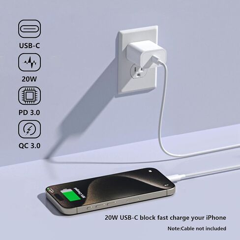 USB C Charger Block，Fast Charging Wall Charger USB C Power Adapter，Type C Brick Cube with Cable for Phone16/16 Plus/16 Pro/16 Pro Max/15/15 Pro Max【2 Pack】 in Saudi Arabia