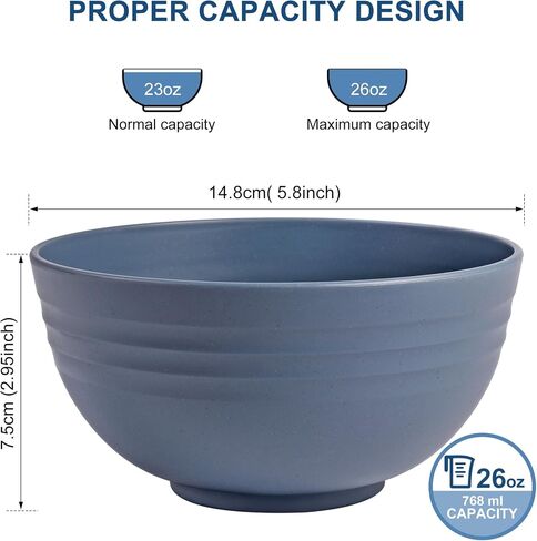 Hotec 12 pack BPA Free Free Nunbreakable Closp Cereal Bowls - Microwave and Dishwasher Safe Soup Sound Bowls ، 26oz ، Multicolor in Kuwait
