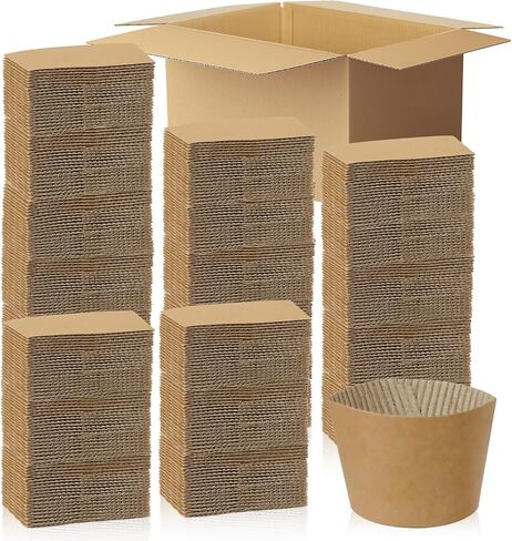 500 PCS أكمام قهوة ، أكمام قهوة من كرافت مموجة بني مموجة ببني يمكن التخلص منها لـ 12oz/16oz/20oz/22oz/24oz مشروبات ساخنة/باردة ، كمب قابلة لإعادة التدوير للمقاهي والمكاتب والمقاهي in Kuwait