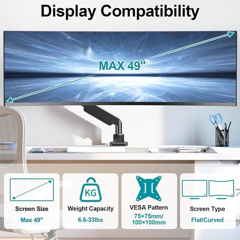 MOUNT PRO Dual Monitor Desk Mount for 39" Ultrawide Screen up to 33lbs, Heavy Duty Monitor Arm Double Gas Spring Arms for 2 Monitors, Adjustable Computer Monitor Stand with USB, VESA 75x75 100x100 in Saudi Arabia