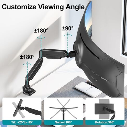 MOUNT PRO Dual Monitor Desk Mount for 39" Ultrawide Screen up to 33lbs, Heavy Duty Monitor Arm Double Gas Spring Arms for 2 Monitors, Adjustable Computer Monitor Stand with USB, VESA 75x75 100x100 in Saudi Arabia