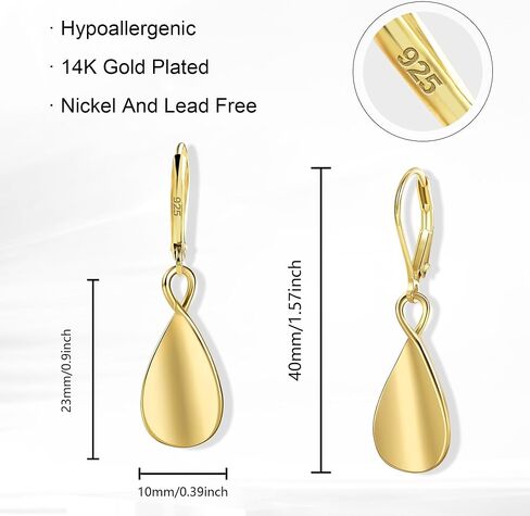 925 Sterling Silver Teardrop Dangle Earrings for Women Leverback Drop Dangle Earrings Jewelry Hypoallergenic Sterling Silver Teardrop Earring for Women Gifts in Saudi Arabia