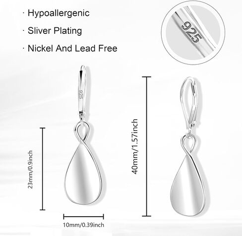 925 Sterling Silver Teardrop Dangle Earrings for Women Leverback Drop Dangle Earrings Jewelry Hypoallergenic Sterling Silver Teardrop Earring for Women Gifts in Saudi Arabia