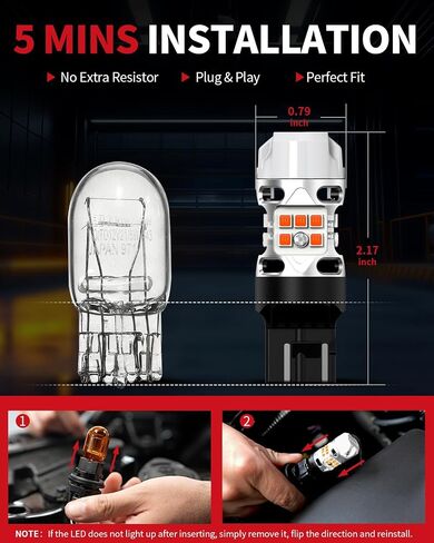 LASFIT T3 7443 Switchback LED لمبة Toyota Camry SE/LE/TRD/L 2018-2025 ، 2025 SE/LE 7444 LED الإشارة الأمامية لضوء الإضاءة لضوء السيارات 7444NA بنيت في المقاوم 100 ٪ خالية من العنبر الأبيض (2PC) in Kuwait