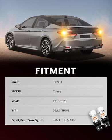 LASFIT T3 7443 Switchback LED لمبة Toyota Camry SE/LE/TRD/L 2018-2025 ، 2025 SE/LE 7444 LED الإشارة الأمامية لضوء الإضاءة لضوء السيارات 7444NA بنيت في المقاوم 100 ٪ خالية من العنبر الأبيض (2PC) in Kuwait
