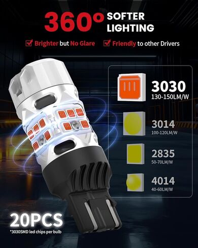 LASFIT T3 7443 Switchback LED لمبة Toyota Camry SE/LE/TRD/L 2018-2025 ، 2025 SE/LE 7444 LED الإشارة الأمامية لضوء الإضاءة لضوء السيارات 7444NA بنيت في المقاوم 100 ٪ خالية من العنبر الأبيض (2PC) in Kuwait