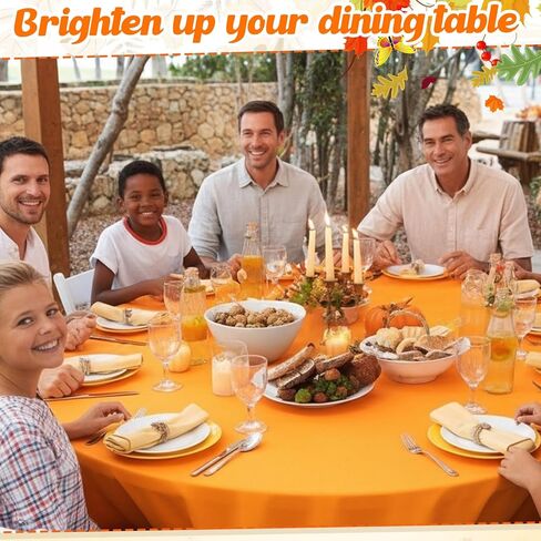 Patelai 6 Pcs Fall Plastic Round Tablecloth Disposable Autumn Table Cover 84 Inch Plastic Circular Tablecloths for Thanksgiving Day Harvest Birthday Party Decoration (Orange,Yellow) in Kuwait