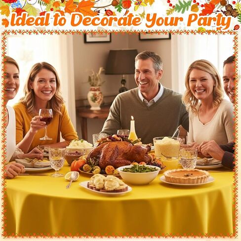 Patelai 6 Pcs Fall Plastic Round Tablecloth Disposable Autumn Table Cover 84 Inch Plastic Circular Tablecloths for Thanksgiving Day Harvest Birthday Party Decoration (Orange,Yellow) in Kuwait