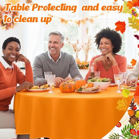 Patelai 6 Pcs Fall Plastic Round Tablecloth Disposable Autumn Table Cover 84 Inch Plastic Circular Tablecloths for Thanksgiving Day Harvest Birthday Party Decoration (Orange,Yellow) in Kuwait