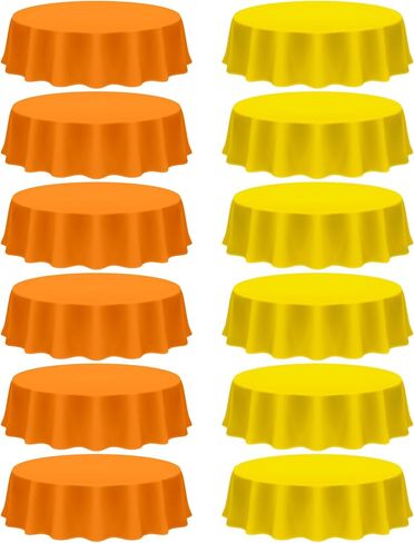 Patelai 6 Pcs Fall Plastic Round Tablecloth Disposable Autumn Table Cover 84 Inch Plastic Circular Tablecloths for Thanksgiving Day Harvest Birthday Party Decoration (Orange,Yellow) in Kuwait
