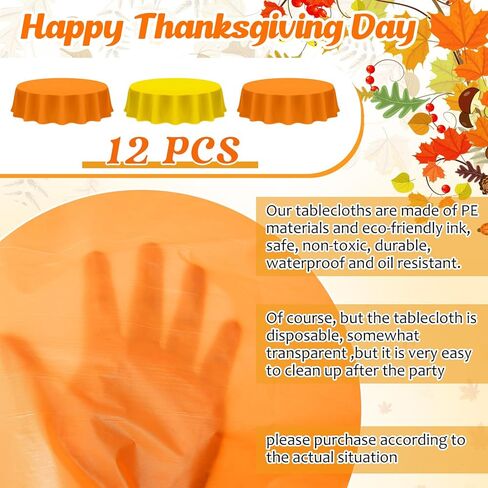 Patelai 6 Pcs Fall Plastic Round Tablecloth Disposable Autumn Table Cover 84 Inch Plastic Circular Tablecloths for Thanksgiving Day Harvest Birthday Party Decoration (Orange,Yellow) in Kuwait