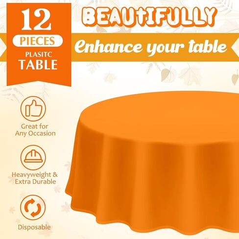 Patelai 6 Pcs Fall Plastic Round Tablecloth Disposable Autumn Table Cover 84 Inch Plastic Circular Tablecloths for Thanksgiving Day Harvest Birthday Party Decoration (Orange,Yellow) in Kuwait