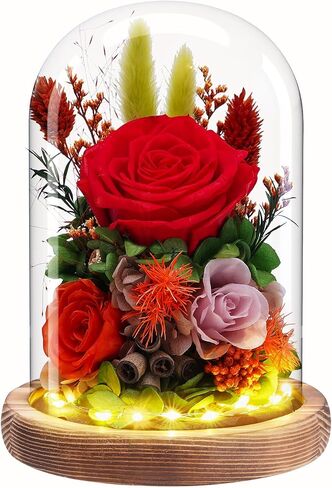 Forever Fresh Roses Flowers for Delivery Prime - Preserved Purple Flower Bouquet in Glass Dome as Birthday Gifts for Women & Mothers Day Gift Basket for Mom, Grandma, Wife, Daughter and Friends in Saudi Arabia