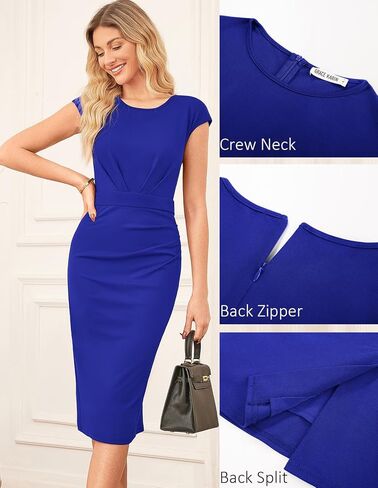 GRACE KARIN Women's Wear to Work Dresses 2025 Cap Sleeve Bodycon Midi Dress Ruched Business Office Pencil Dress in Saudi Arabia