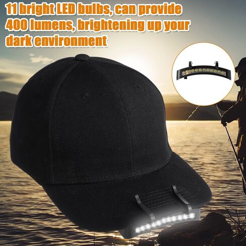Mudder 3 PCS Baseball Cap with Lights Clip on 11 LED HAT HAT BATTERY BATERY LED BRIM LAMP Ultra Bright Flight (Black) in Kuwait