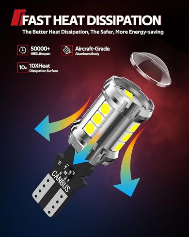 Torchbeam 194 LED Light Bulb, 10PC T10 168 6000K 5SMD 2825 LED Replacement Bulbs for Car Dome Map Door Courtesy License Plate Lights (Pack of 10) in Kuwait