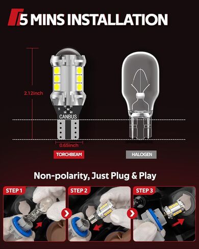 Torchbeam 194 LED Light Bulb, 10PC T10 168 6000K 5SMD 2825 LED Replacement Bulbs for Car Dome Map Door Courtesy License Plate Lights (Pack of 10) in Kuwait