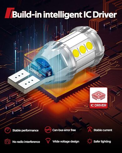 Torchbeam 194 LED Light Bulb, 10PC T10 168 6000K 5SMD 2825 LED Replacement Bulbs for Car Dome Map Door Courtesy License Plate Lights (Pack of 10) in Kuwait