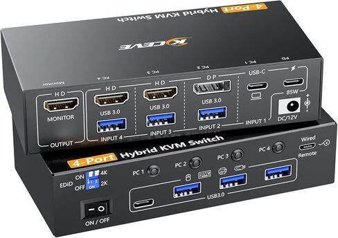 HDMI2.1 KVM Switch 2 Port 8K@60Hz 4K@120Hz ، HDMI KVM Switch 2 Computers Share 1 Monitor و 3 أجهزة USB 3.0 ، مع محول طاقة 12 فولت ، عن بعد السلكية و 2 USB3.0 كابل in Kuwait