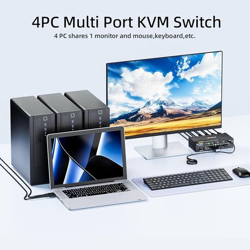 HDMI2.1 KVM Switch 2 Port 8K@60Hz 4K@120Hz ، HDMI KVM Switch 2 Computers Share 1 Monitor و 3 أجهزة USB 3.0 ، مع محول طاقة 12 فولت ، عن بعد السلكية و 2 USB3.0 كابل in Kuwait