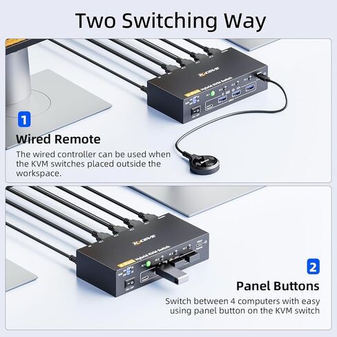HDMI2.1 KVM Switch 2 Port 8K@60Hz 4K@120Hz ، HDMI KVM Switch 2 Computers Share 1 Monitor و 3 أجهزة USB 3.0 ، مع محول طاقة 12 فولت ، عن بعد السلكية و 2 USB3.0 كابل in Kuwait
