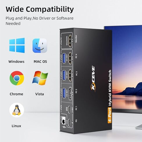 HDMI2.1 KVM Switch 2 Port 8K@60Hz 4K@120Hz ، HDMI KVM Switch 2 Computers Share 1 Monitor و 3 أجهزة USB 3.0 ، مع محول طاقة 12 فولت ، عن بعد السلكية و 2 USB3.0 كابل in Kuwait