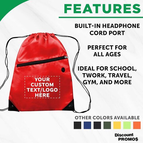 DISCOUNT PROMOS Custom Drawstring BackPacks with Pocket Set of 100, Personalized Bulk Pack - Water Resistant, Perfect for Gym, Camping, Beach, Outdoor Sports - Blue in Saudi Arabia