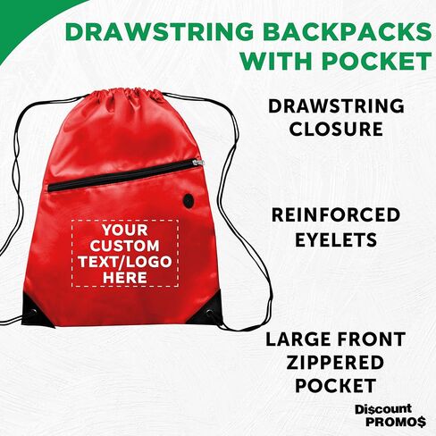 DISCOUNT PROMOS Custom Drawstring BackPacks with Pocket Set of 100, Personalized Bulk Pack - Water Resistant, Perfect for Gym, Camping, Beach, Outdoor Sports - Blue in Saudi Arabia
