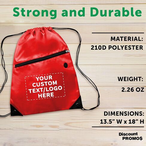 DISCOUNT PROMOS Custom Drawstring BackPacks with Pocket Set of 100, Personalized Bulk Pack - Water Resistant, Perfect for Gym, Camping, Beach, Outdoor Sports - Blue in Saudi Arabia