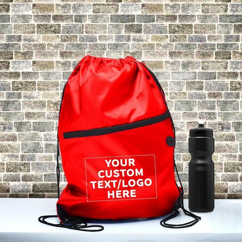 DISCOUNT PROMOS Custom Drawstring BackPacks with Pocket Set of 100, Personalized Bulk Pack - Water Resistant, Perfect for Gym, Camping, Beach, Outdoor Sports - Blue in Saudi Arabia