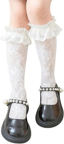 جوارب الفتاة الدانتيل الجوارب الزهور لباسها أبيض الركبة الجوارب الطويلة الطوي in Kuwait