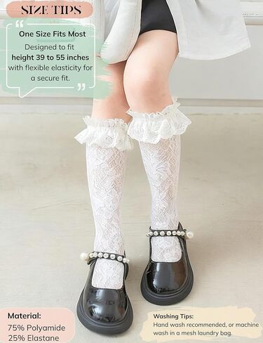 جوارب الفتاة الدانتيل الجوارب الزهور لباسها أبيض الركبة الجوارب الطويلة الطوي in Kuwait