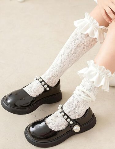جوارب الفتاة الدانتيل الجوارب الزهور لباسها أبيض الركبة الجوارب الطويلة الطوي in Kuwait