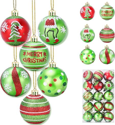 30 Pcs Christmas Balls Ornament 2.4 Inch Glittering Hanging Xmas Balls Red and Green Christmas Tree Pendants Swirl Candy Cane Elf Balls Plastic Hanging Decorations for Xmas Tree Home Party Decor in Saudi Arabia