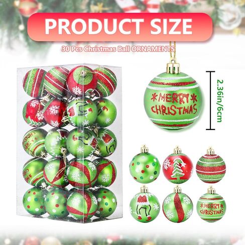 30 Pcs Christmas Balls Ornament 2.4 Inch Glittering Hanging Xmas Balls Red and Green Christmas Tree Pendants Swirl Candy Cane Elf Balls Plastic Hanging Decorations for Xmas Tree Home Party Decor in Saudi Arabia