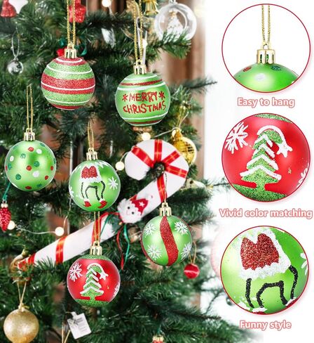 30 Pcs Christmas Balls Ornament 2.4 Inch Glittering Hanging Xmas Balls Red and Green Christmas Tree Pendants Swirl Candy Cane Elf Balls Plastic Hanging Decorations for Xmas Tree Home Party Decor in Saudi Arabia