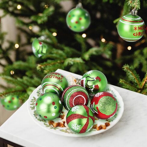 30 Pcs Christmas Balls Ornament 2.4 Inch Glittering Hanging Xmas Balls Red and Green Christmas Tree Pendants Swirl Candy Cane Elf Balls Plastic Hanging Decorations for Xmas Tree Home Party Decor in Saudi Arabia