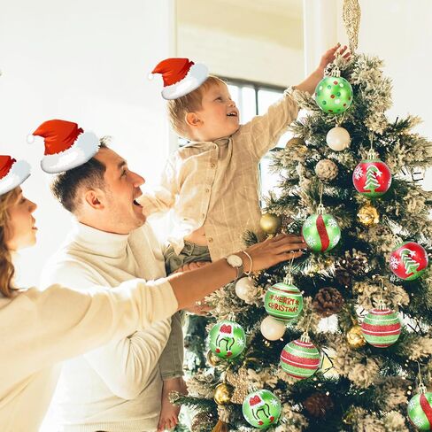 30 Pcs Christmas Balls Ornament 2.4 Inch Glittering Hanging Xmas Balls Red and Green Christmas Tree Pendants Swirl Candy Cane Elf Balls Plastic Hanging Decorations for Xmas Tree Home Party Decor in Saudi Arabia