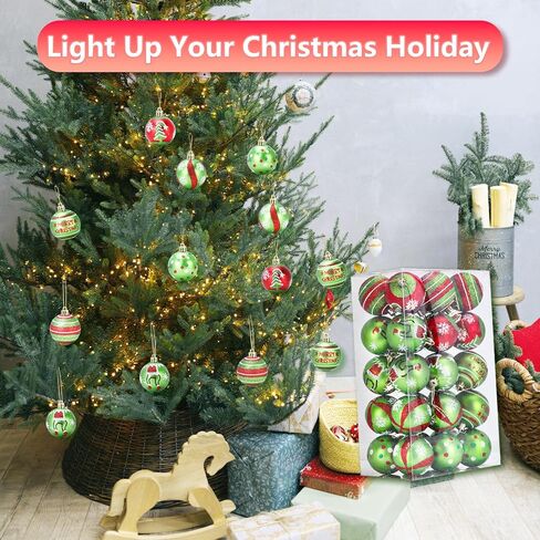 30 Pcs Christmas Balls Ornament 2.4 Inch Glittering Hanging Xmas Balls Red and Green Christmas Tree Pendants Swirl Candy Cane Elf Balls Plastic Hanging Decorations for Xmas Tree Home Party Decor in Saudi Arabia