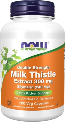 NOW Foods Supplements, Silymarin Milk Thistle Extract 300 mg with Artichoke and Dandelion, Double Strength, Supports Liver Function*, 100 Veg Capsules in Saudi Arabia
