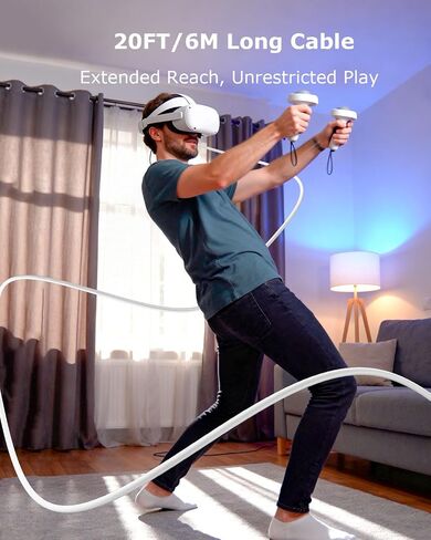 كبل Kuject Link Cable 16ft متوافق مع Quest 3S/3 ، Quest 2/Pro ، PICO 4 ، VR CELLESS CABLE لألعاب RIFT S/Steam VR ، USB 3.0 TYPE C TO C HISE SPEED TRANDATION CORC in Kuwait