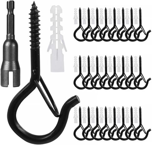 25 حزمة أسود Q-hanger السنانير مع مشبك السلامة ، 25pcs السنانير المسمار كوب مقاوم للرياح و 25pcs تثبيت البلاستي in Kuwait