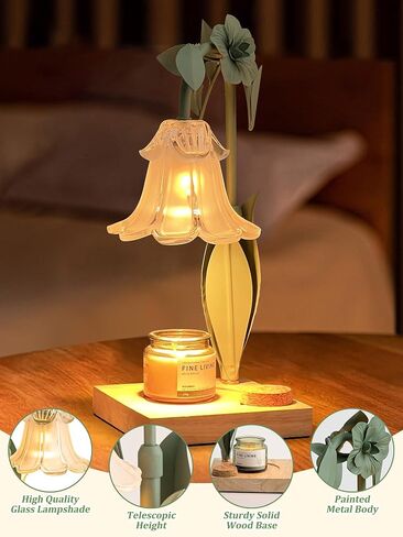 Flower Candle Warmer Lamp with Timer,Dimmable Candle Lamp Warmer,Adjustable Height Candle Warmer for All Jar Candles,Bedroom Living Room Home Decor Aesthetic Christmas Birthday Gifts for Women in Saudi Arabia