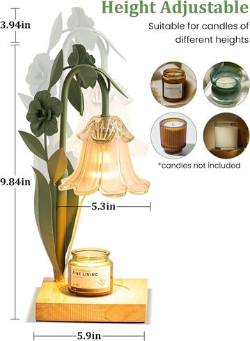 Flower Candle Warmer Lamp with Timer,Dimmable Candle Lamp Warmer,Adjustable Height Candle Warmer for All Jar Candles,Bedroom Living Room Home Decor Aesthetic Christmas Birthday Gifts for Women in Saudi Arabia