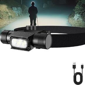 Super Bright 1200 Lumen LED LED مصباح أمامي قابل لإعادة الشحن مع منفذ Type-C القابل للدوار ، وضوء رأس مقاوم للماء مع بطارية 2600 مللي أمبير في الساعة ، ومصباح رأس قابل للتعديل 180 درجة مع 6 أوضاع للتخييم في المشي لمسافات طويلة in Kuwait