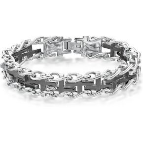 Metro Jewelry Thick Specialty Cross Bracelet for Men in Stainless Steel with Black or Yellow Gold Ion Plating - 8.5 Inches Long with Fold Over Clasp in Kuwait