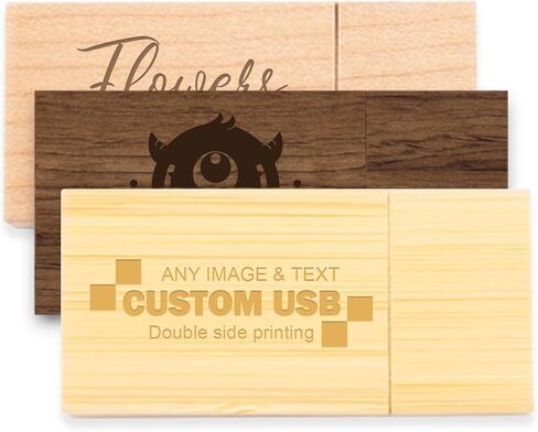 Wooden Custom USB Flash Drive 2GB 5 Pack, JBOS Wood Customized USB Thumb Drives 2GB Personalized Logo USB Stick Bulk Ideal Present for Wedding Event Items (Walnut，Maple，Bamboo) in Kuwait
