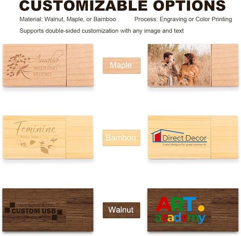 Wooden Custom USB Flash Drive 2GB 5 Pack, JBOS Wood Customized USB Thumb Drives 2GB Personalized Logo USB Stick Bulk Ideal Present for Wedding Event Items (Walnut，Maple，Bamboo) in Kuwait