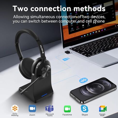 Wireless Headset with Mic,Wireless Work Headset Bluetooth V5.3 with AI Noise Cancelling Mic with USB Dongle & Mic Mute for PC Computer Laptop Cell Phones Remote Work Home Office Call Center Zoom Skype in Kuwait